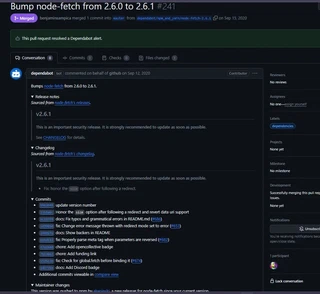 Dependabot automatically opening a pull request for a security alert.